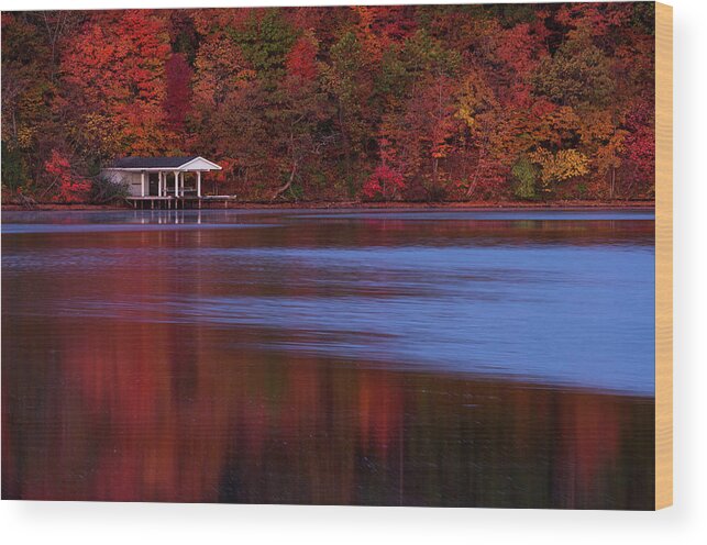 George Strohl Photography Wood Print featuring the photograph Fall Boat Dock on Lake Decatur by George Strohl