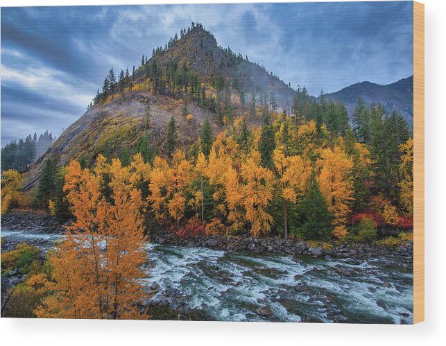 Fall Colors Along The River Wood Print featuring the photograph Fall colors along the river by Lynn Hopwood