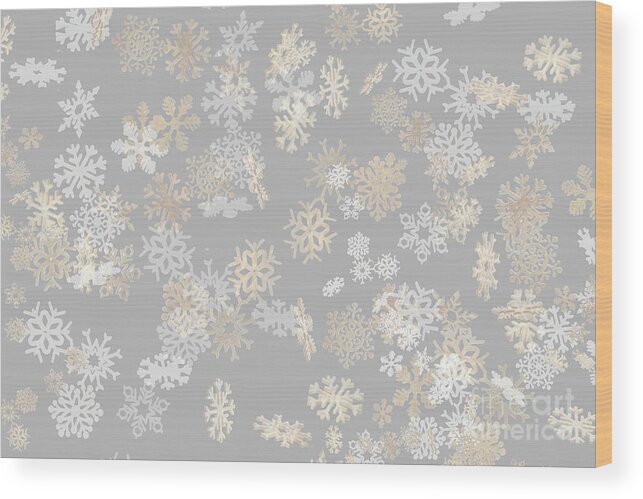 Snowflake Wood Print featuring the photograph Falling snowflakes pattern on grey background by Simon Bratt