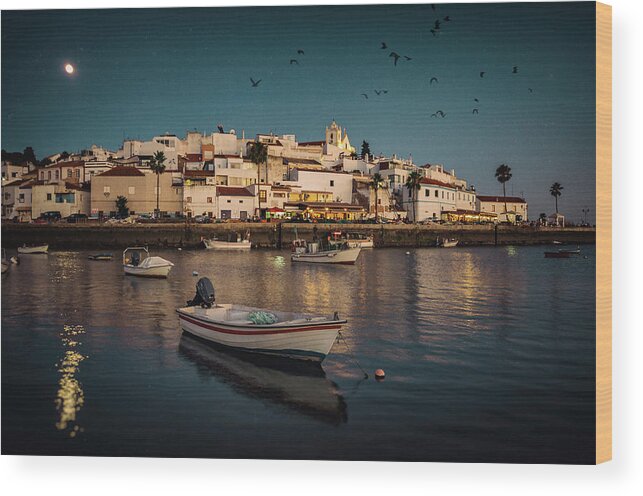Algarve Wood Print featuring the photograph Ferragudo Village at Twilight by Carlos Caetano