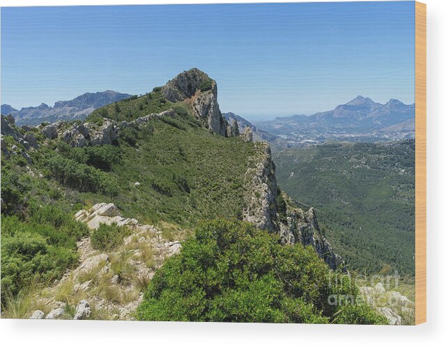 Mountain Wood Print featuring the photograph Ferrer mountain ridge and view of Puig Campana by Adriana Mueller