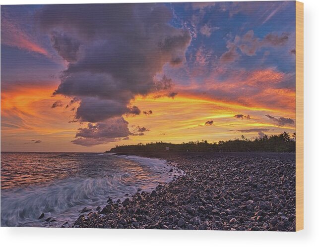 Pohiki Beach Wood Print featuring the photograph Fiery Sky Over Pohiki Beach by Heidi Fickinger