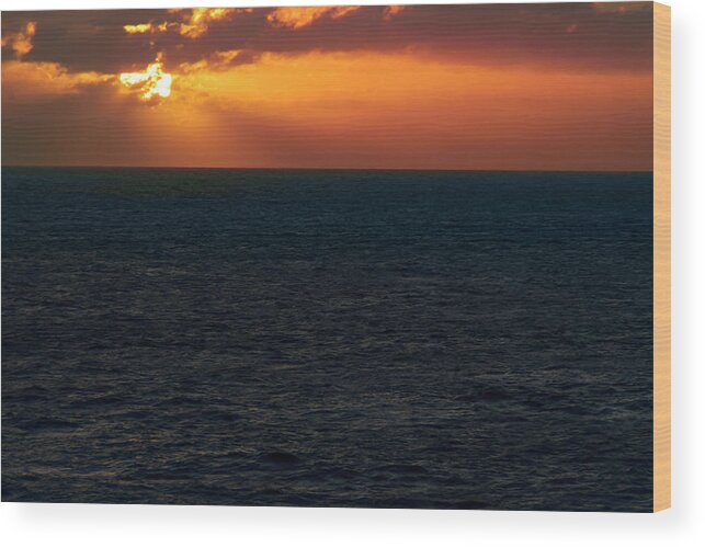 Water; Sunset; Ocean; Travel; Color Wood Print featuring the photograph Fiery Sunset by AE Jones
