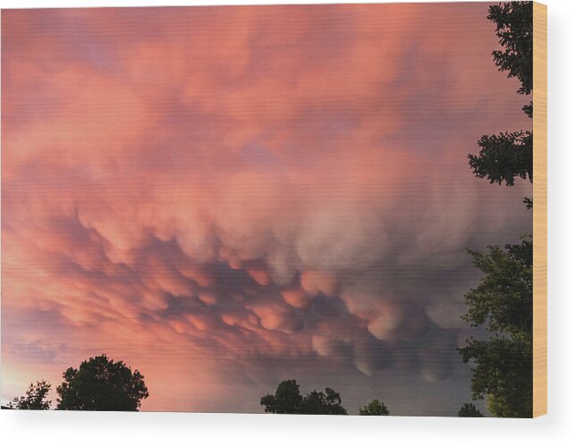 Olorful Sunset Wall Art Wood Print featuring the photograph Fiery Sunset and Menacing Mammatus Clouds by James BO Insogna