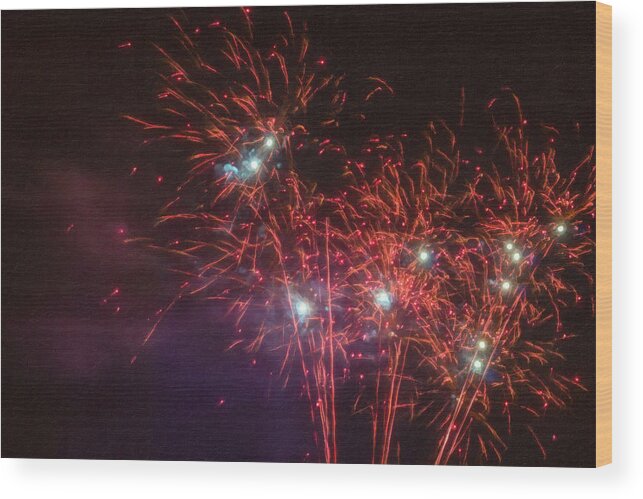 Firework Wood Print featuring the digital art Fireworks Red White Explosions by LGP Imagery