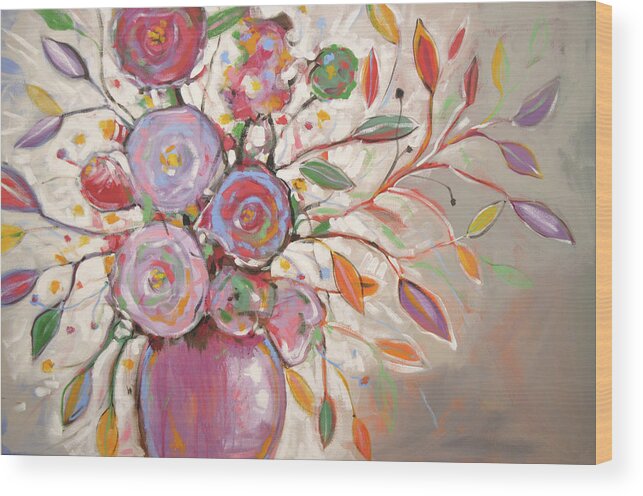 Flowers Wood Print featuring the painting First Blush by Amy Giacomelli