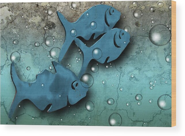Fish Wood Print featuring the digital art Fish Wall by Terry Cork
