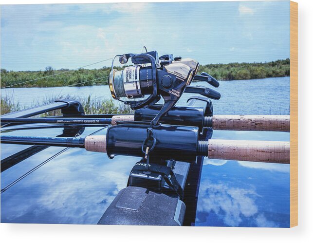 Fish Wood Print featuring the photograph Fishing Rods and Reels Racked by Blair Damson