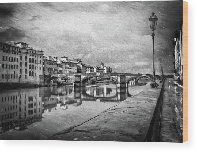 Florence Wood Print featuring the photograph Florence Italy After The Rain Black and White by Carol Japp