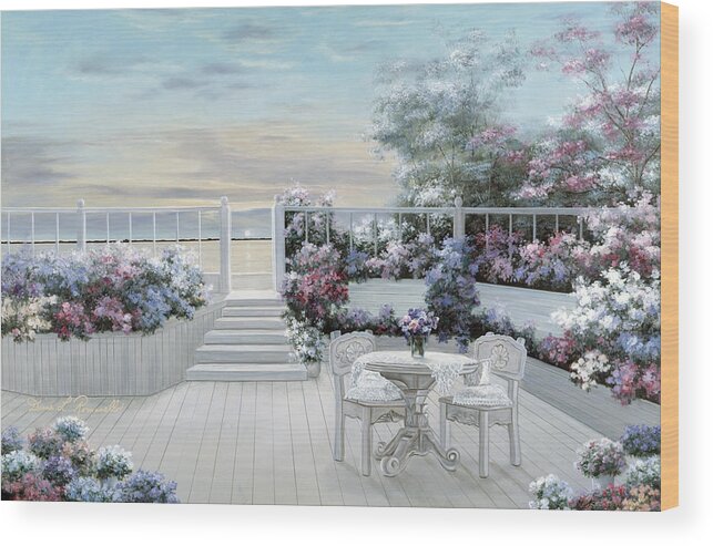 Deck Wood Print featuring the painting Flowers And Lace by Diane Romanello