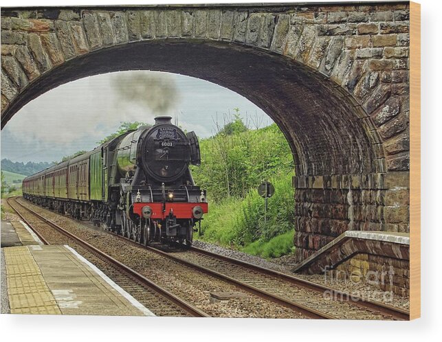 Steam Train Wood Print featuring the photograph Flying Scotsman in full flight. by David Birchall
