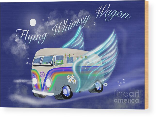Bus Wood Print featuring the digital art Flying Whimsy Wagon by Doug Gist