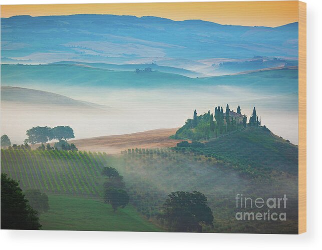 Europe Wood Print featuring the photograph Fog in Tuscan Valley by Inge Johnsson