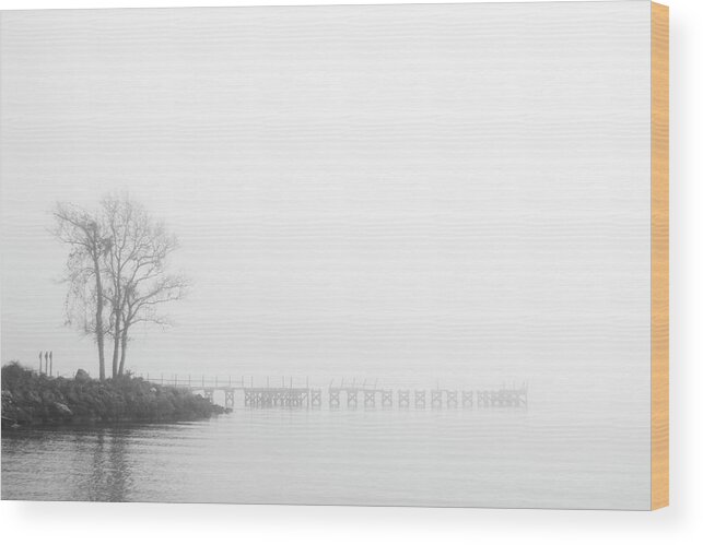 Fog Wood Print featuring the photograph Foggy Morning on the Neuse River Near Oriental North Carolina by Bob Decker