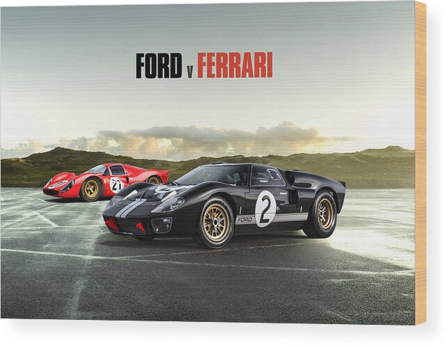Ford Gt40 Wood Print featuring the digital art Ford v Ferrari by Peter Chilelli