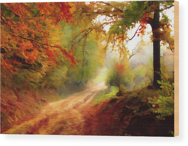 Road Wood Print featuring the painting Forest Road in Autumn - DWP1072823 by Dean Wittle