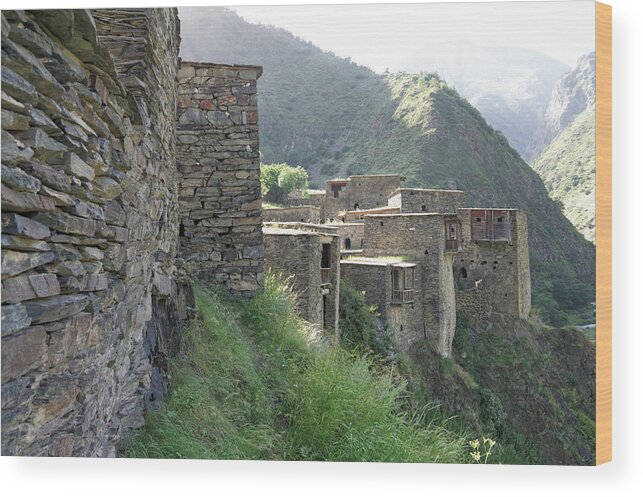 Built Structure Wood Print featuring the photograph Fortified houses on the cliffs, Shatili, Caucasus Mountains, Georgia by Vyacheslav Argenberg