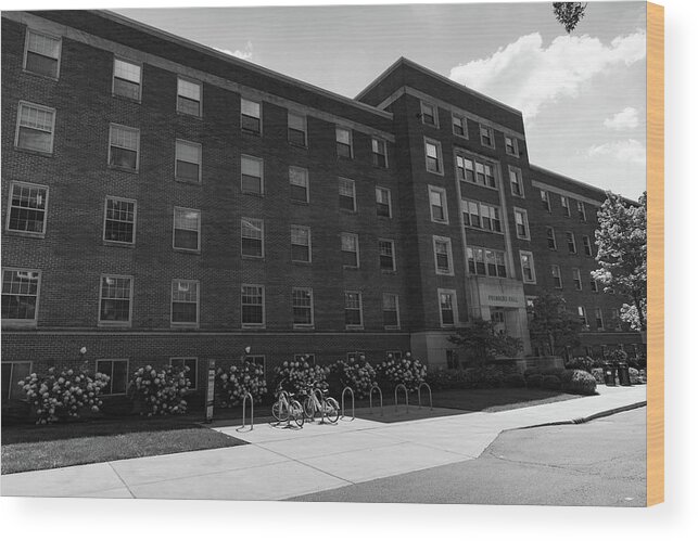 Private College Wood Print featuring the photograph Founders Hall at the University of Dayton in black and white by Eldon McGraw