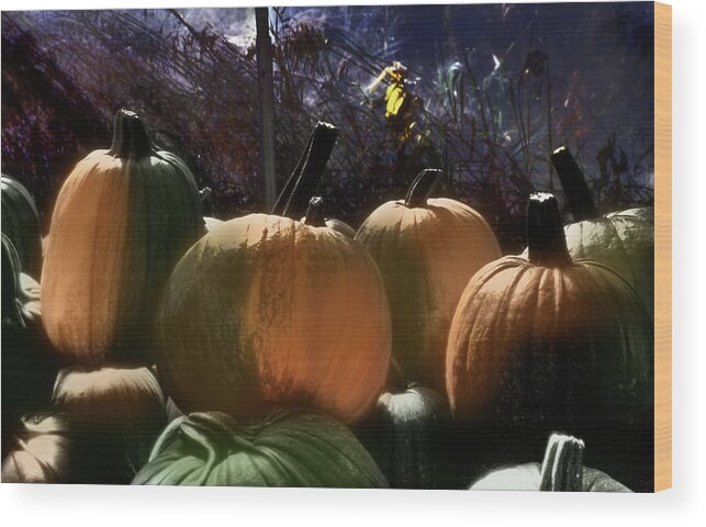 Yellow Wood Print featuring the photograph Four Painted Pumpkins by Wayne King