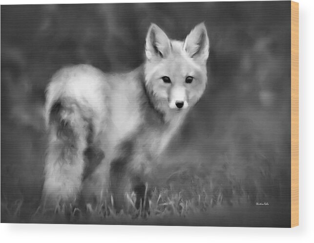 Fox Wood Print featuring the photograph Fox Portrait Black And White by Christina Rollo