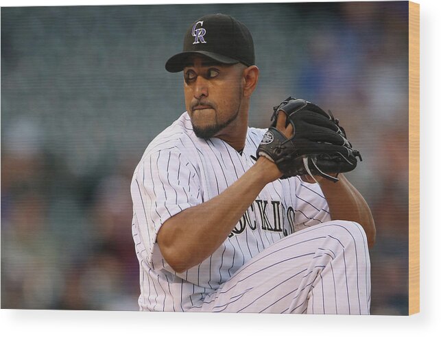 Baseball Pitcher Wood Print featuring the photograph Franklin Morales by Doug Pensinger
