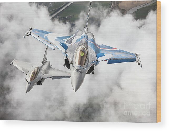 Airplane Wood Print featuring the photograph French Dassault Rafale formation by Rastislav Margus