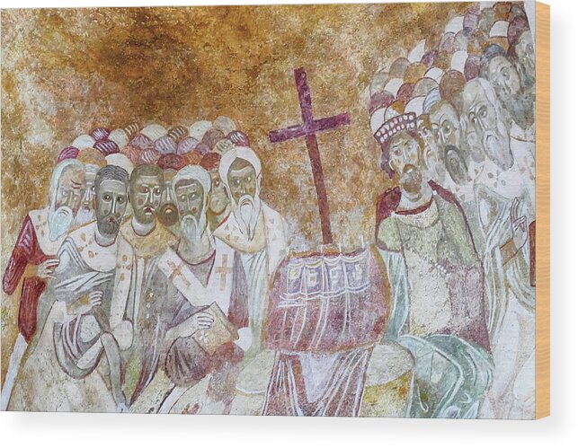 Byzantine Wood Print featuring the photograph Fresco of saints in St. Nicholas Church, Demre #buyIntoArt #1 by Steve Estvanik