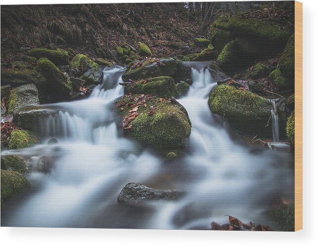 Splash Wood Print featuring the photograph Frosty waterfall Tosanovsky in autumn colours by Vaclav Sonnek