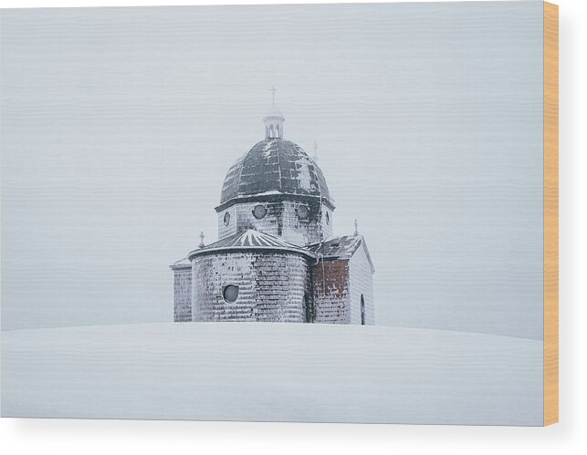 Radhost Wood Print featuring the photograph Frozen historical chapel - White colour by Vaclav Sonnek