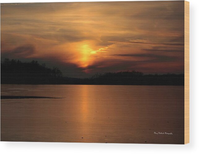 Sunset Wood Print featuring the photograph Frozen Lake Sunset by Mary Walchuck