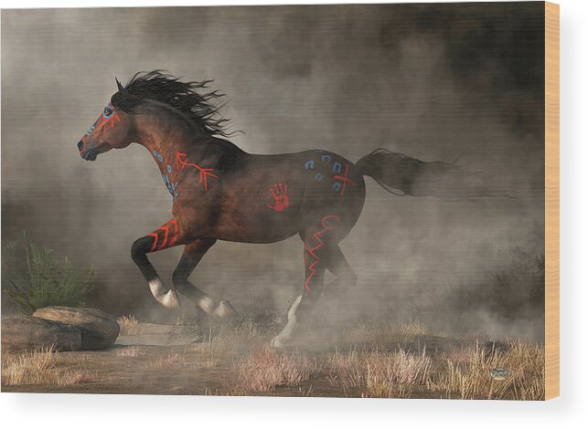 War Horse Wood Print featuring the digital art Galloping Warrior Horse by Daniel Eskridge
