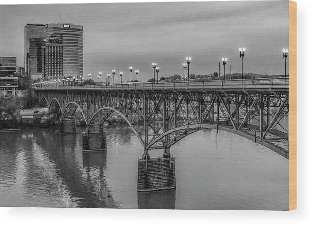 Tennessee Wood Print featuring the photograph Gay Street Bridge at Night, Black and White by Marcy Wielfaert