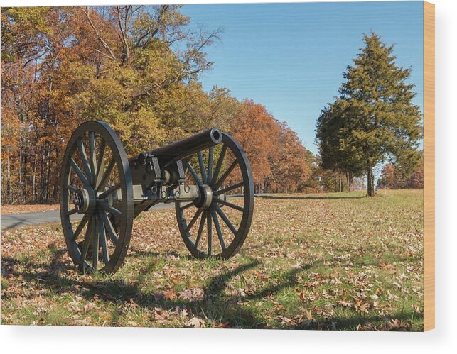 Cannons Wood Print featuring the photograph Gettysburg - Cannon in East Cavalry Battlefield by Liza Eckardt
