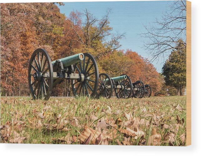 Autumn Wood Print featuring the photograph Gettysburg - Cannons in a Row by Liza Eckardt
