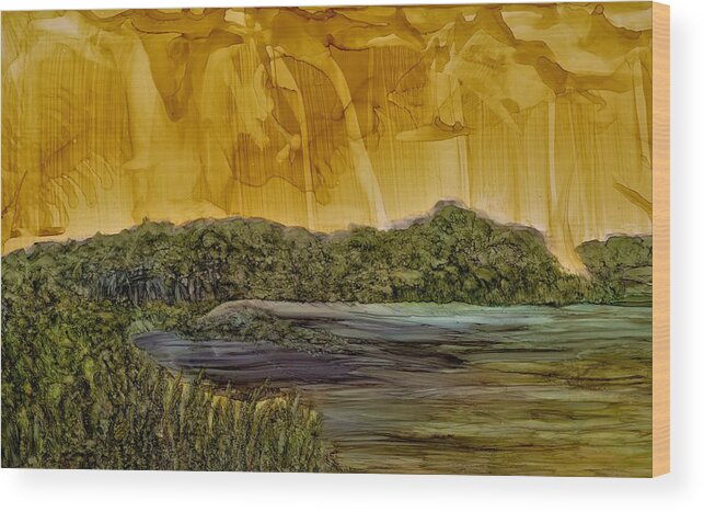 Island Wood Print featuring the painting Ghosts of Taahiamanu by Angela Marinari