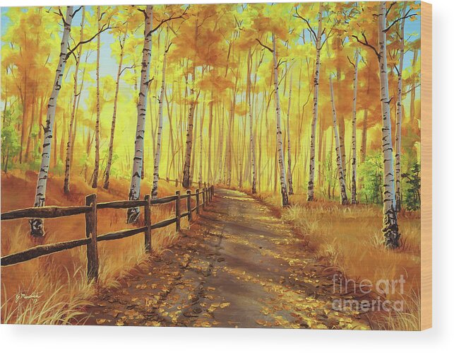Autumn Forest Wood Print featuring the painting Golden Forest by Joe Mandrick