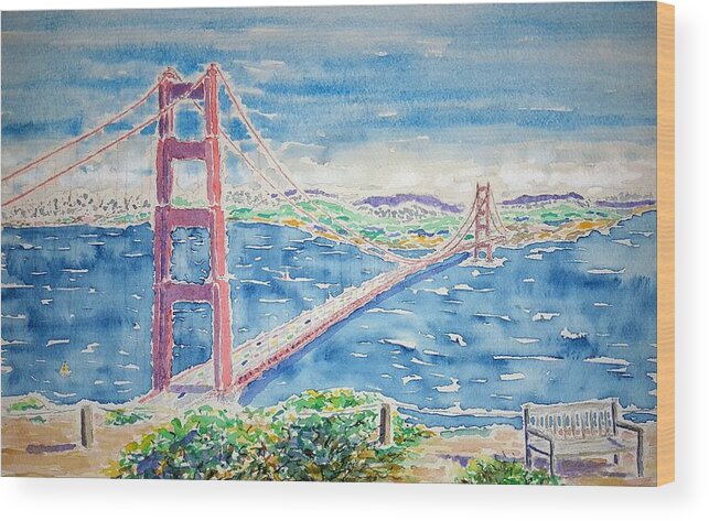 Watercolor Wood Print featuring the painting Golden Gate Vista by John Klobucher