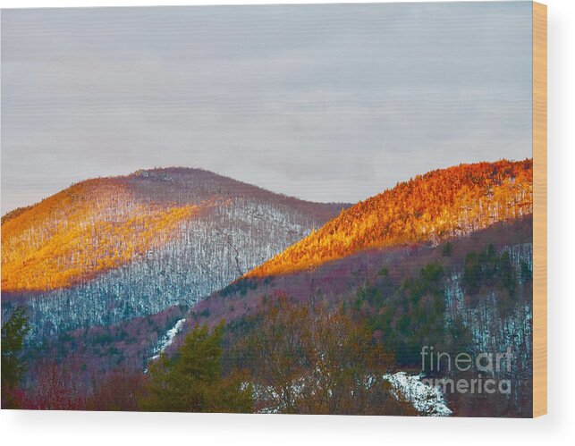 Vermont Wood Print featuring the photograph Golden Hour Snowy Spring Hills Vermont by Debra Banks