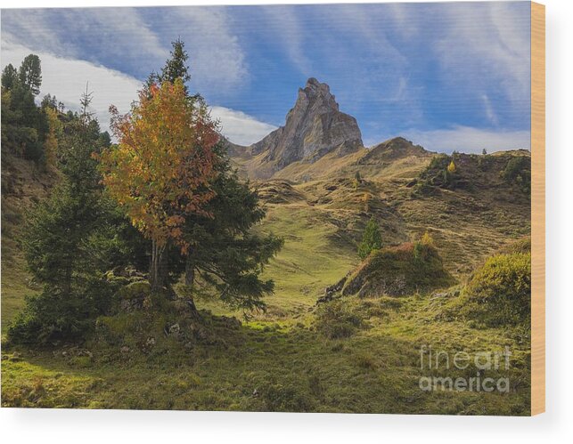October Wood Print featuring the photograph Golden October in the Swiss Alps by Eva Lechner