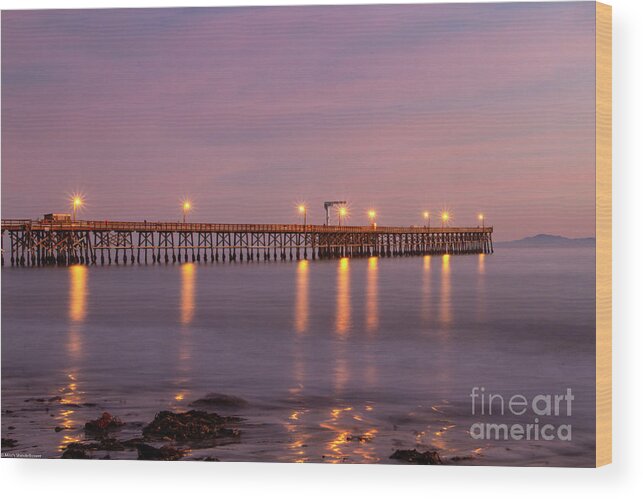 Goleta Pier After Sunset Wood Print featuring the photograph Goleta Pier After Sunset by Mitch Shindelbower