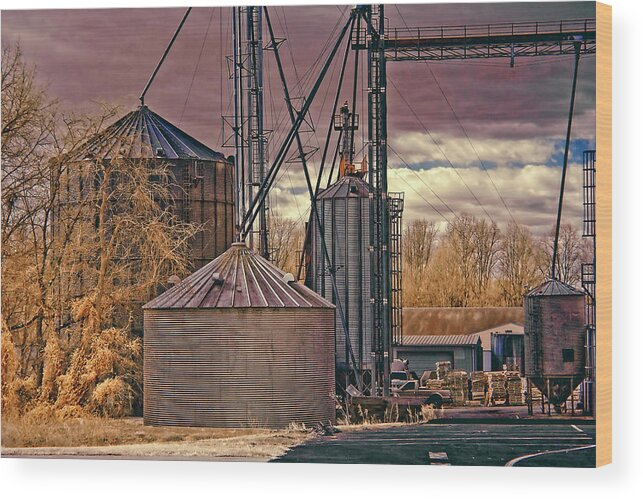 Infrared Wood Print featuring the photograph Grain Storage by Anthony M Davis