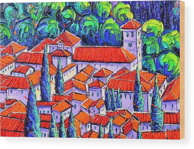 Granada Wood Print featuring the painting GRANADA ROOFTOPS Spain Andalusia cityscape texxtural palette knife oil painting Ana Maria Edulescu by Ana Maria Edulescu