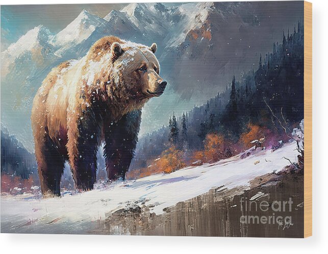 Grizzly Bear Wood Print featuring the painting Great Brown Grizzly 2 by Tina LeCour