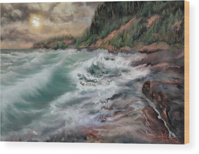 The Great Lakes Wood Print featuring the digital art Great Lake Superior by Marilyn Cullingford