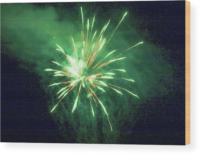 Green Wood Print featuring the photograph Green Burst Firework Explosion by Ed Williams