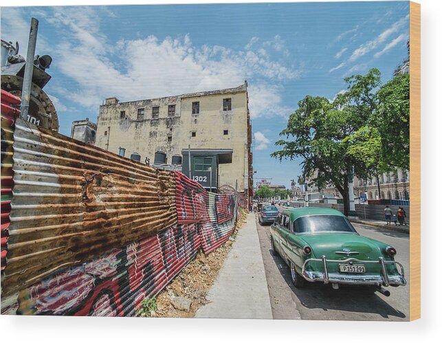 Cuba Wood Print featuring the photograph Green car on the street. Havana, Cuba by Lie Yim
