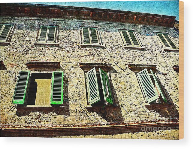 Green Wood Print featuring the photograph Green Windows in Tuscany by Ramona Matei