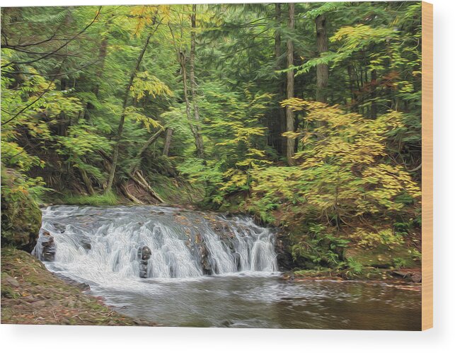 Greenstone Falls Wood Print featuring the photograph Painting of Greenstone Falls by Robert Carter