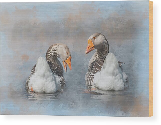 Goose Wood Print featuring the photograph Greylag Goose Couple by Patti Deters