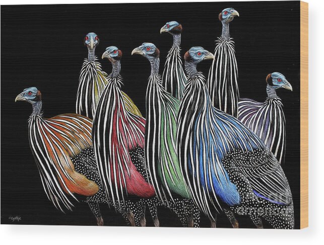 Cynthie Fisher Wood Print featuring the painting Guinea Fowl Humor 2 by Cynthie Fisher